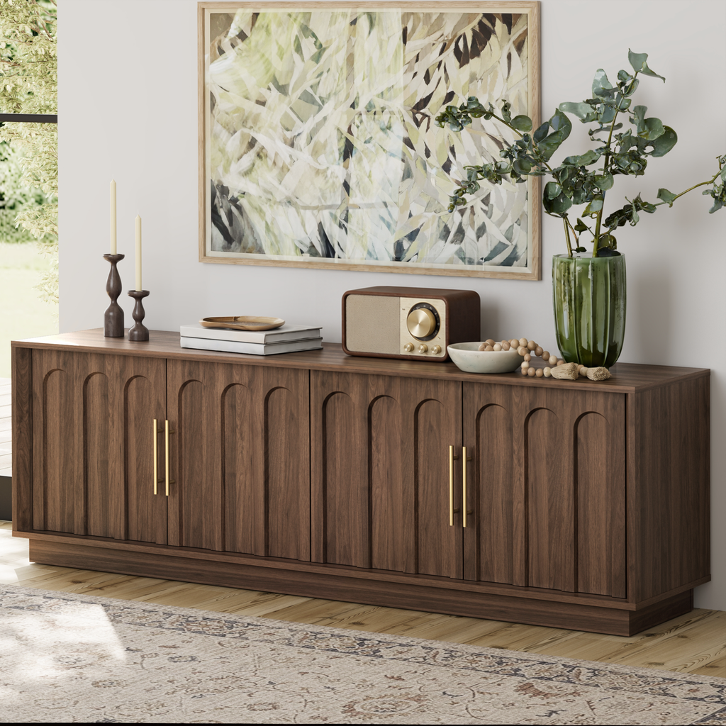 67" Modern TV Stand for 75 Inch TV Living Room, Walnut
