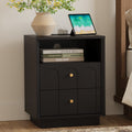 17.7" Nightstand with Charging Station, Arched Design, Black