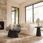 47.2" Oval Coffee Table with Faux Stone Veneer, Black
