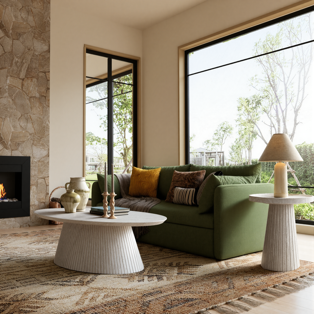 47.2" Oval Coffee Table with Faux Stone Veneer, Stone