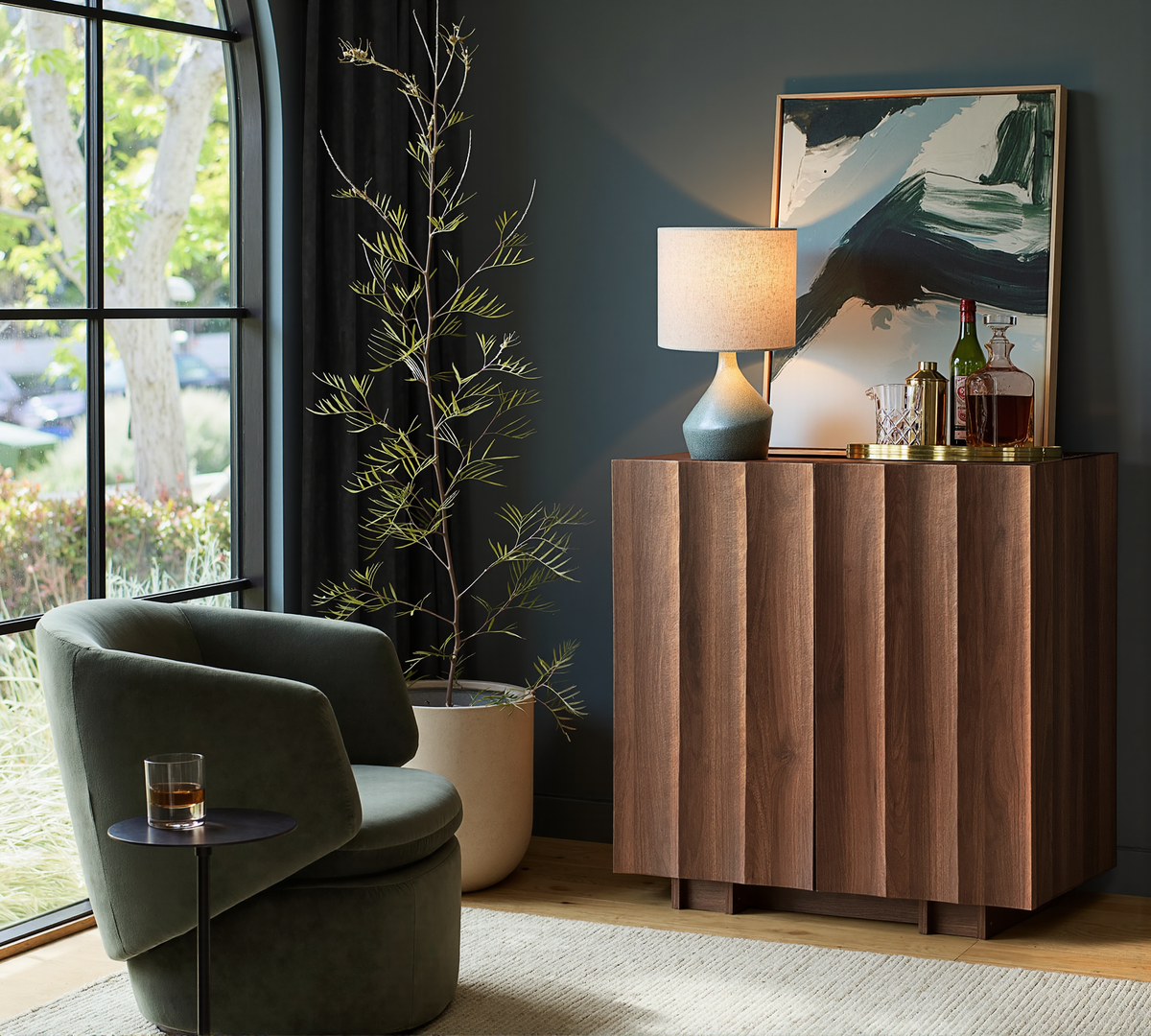 30.8" Fluted Sideboard Buffet Cabinet with Storage, Walnut