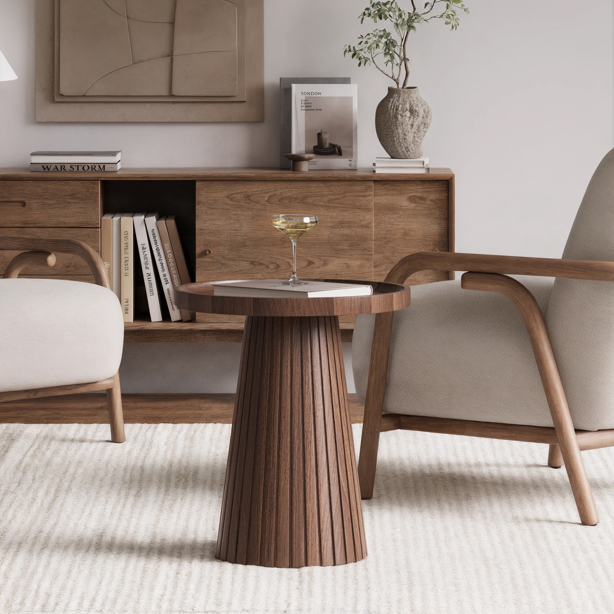 Nesting Coffee Table Set of 2 with Wood Grain Veneer, Walnut