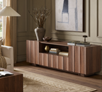 61" Mid Century Modern TV Stand with Storage, Wave Design, Walnut