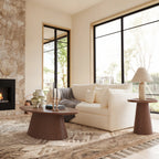 47.2" Oval Coffee Table with Faux Stone Veneer, Walnut