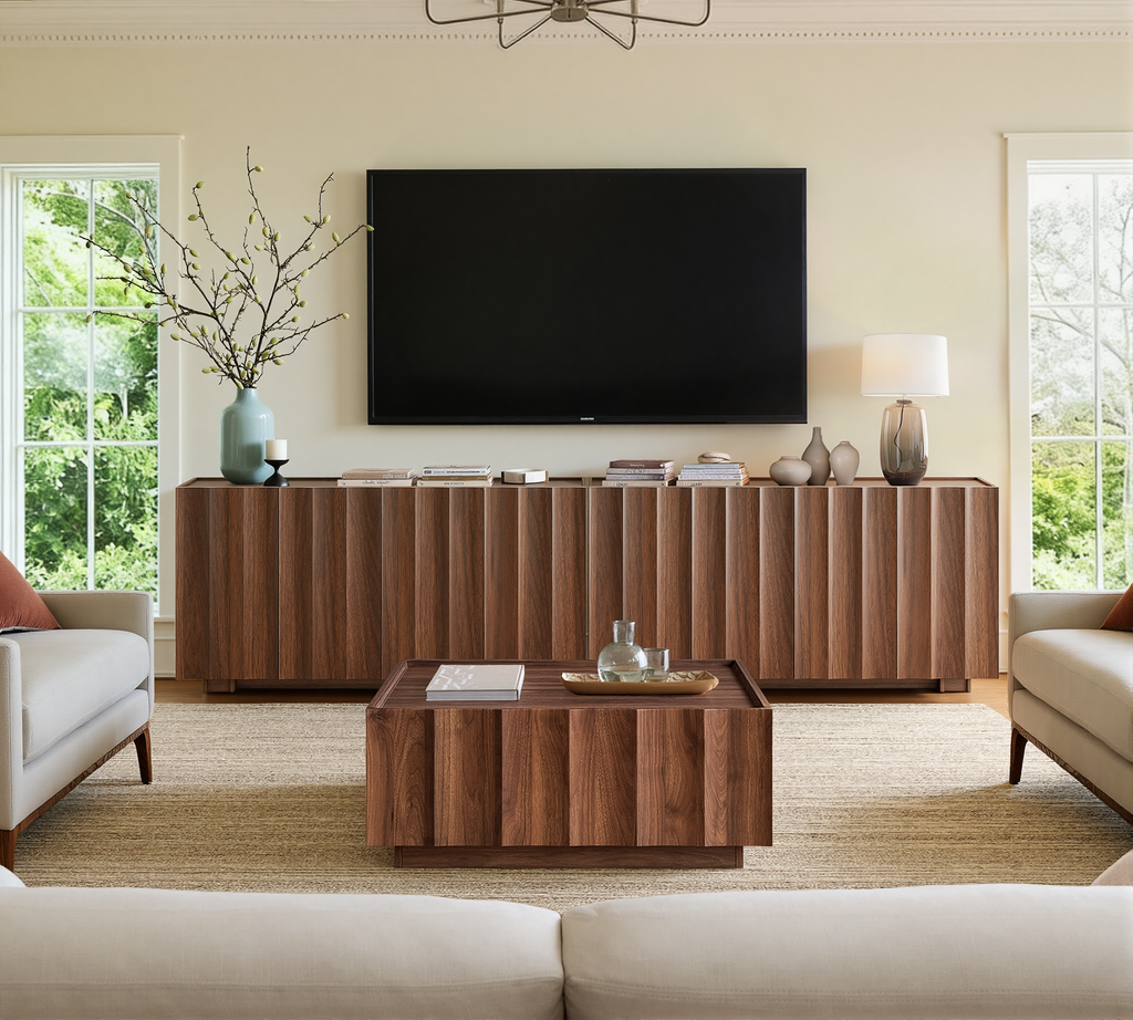 61.7" Fluted Sideboard Buffet Cabinet with Storage, Walnut