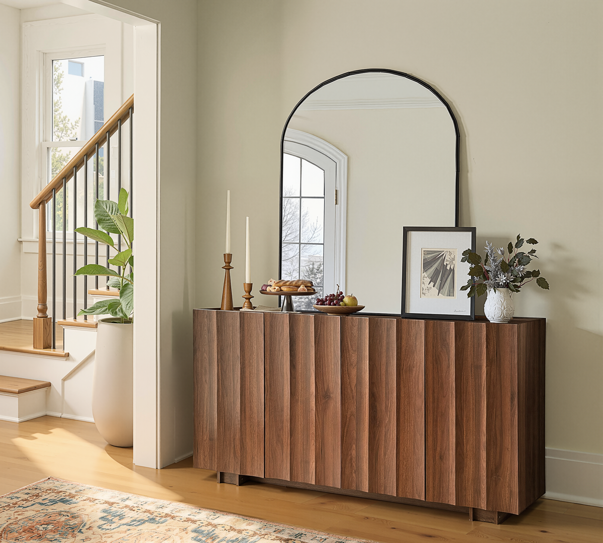 61.7" Fluted Sideboard Buffet Cabinet with Storage, Walnut