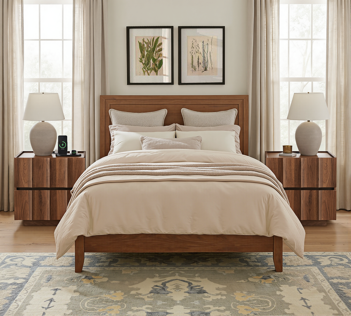 20.5" Fluted Nightstand with Charging Station, Walnut