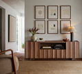 61" Mid Century Modern TV Stand with Storage, Wave Design, Walnut