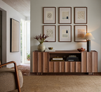 61" Mid Century Modern TV Stand with Storage, Wave Design, Walnut