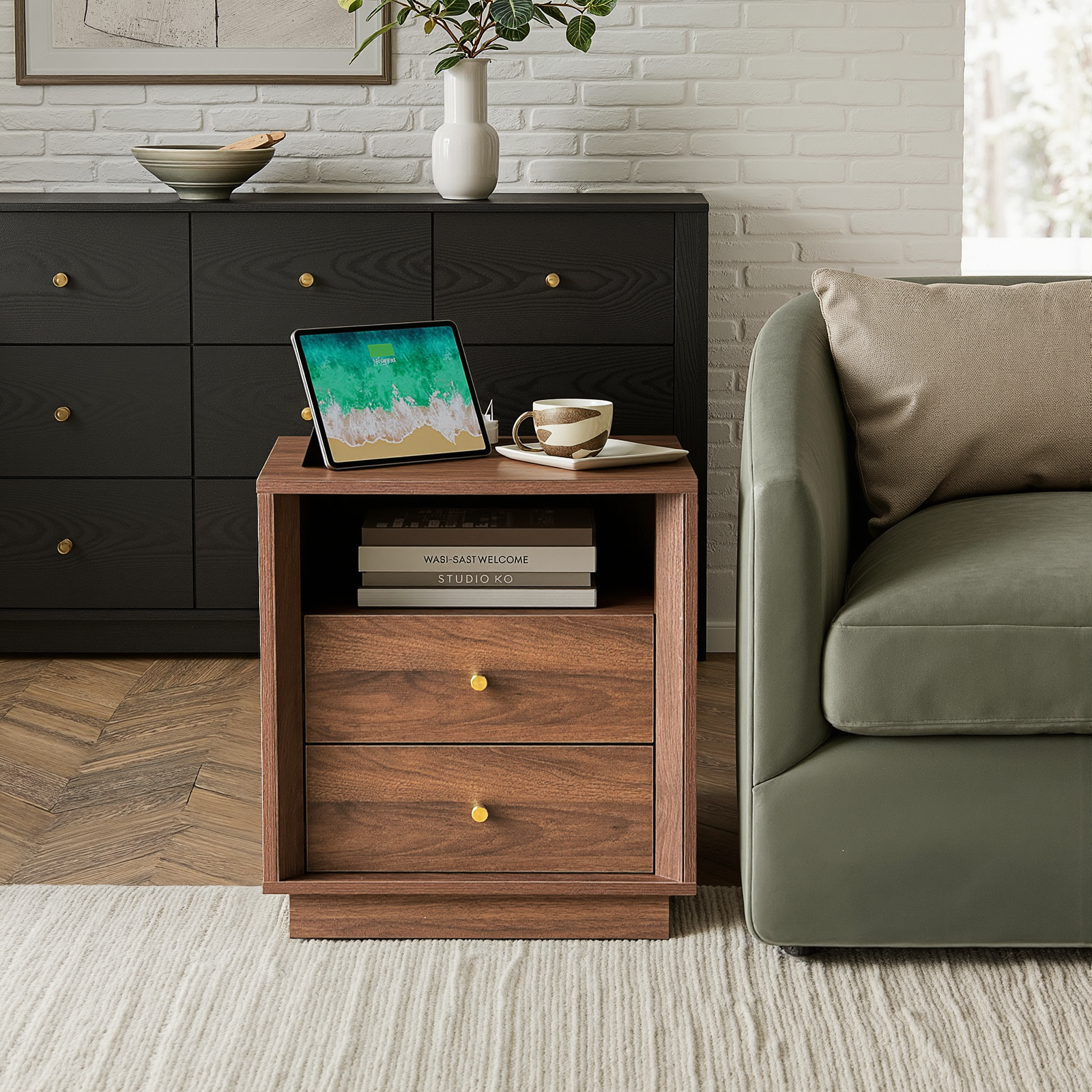 19.6" Nightstand with Charging Station, Walnut