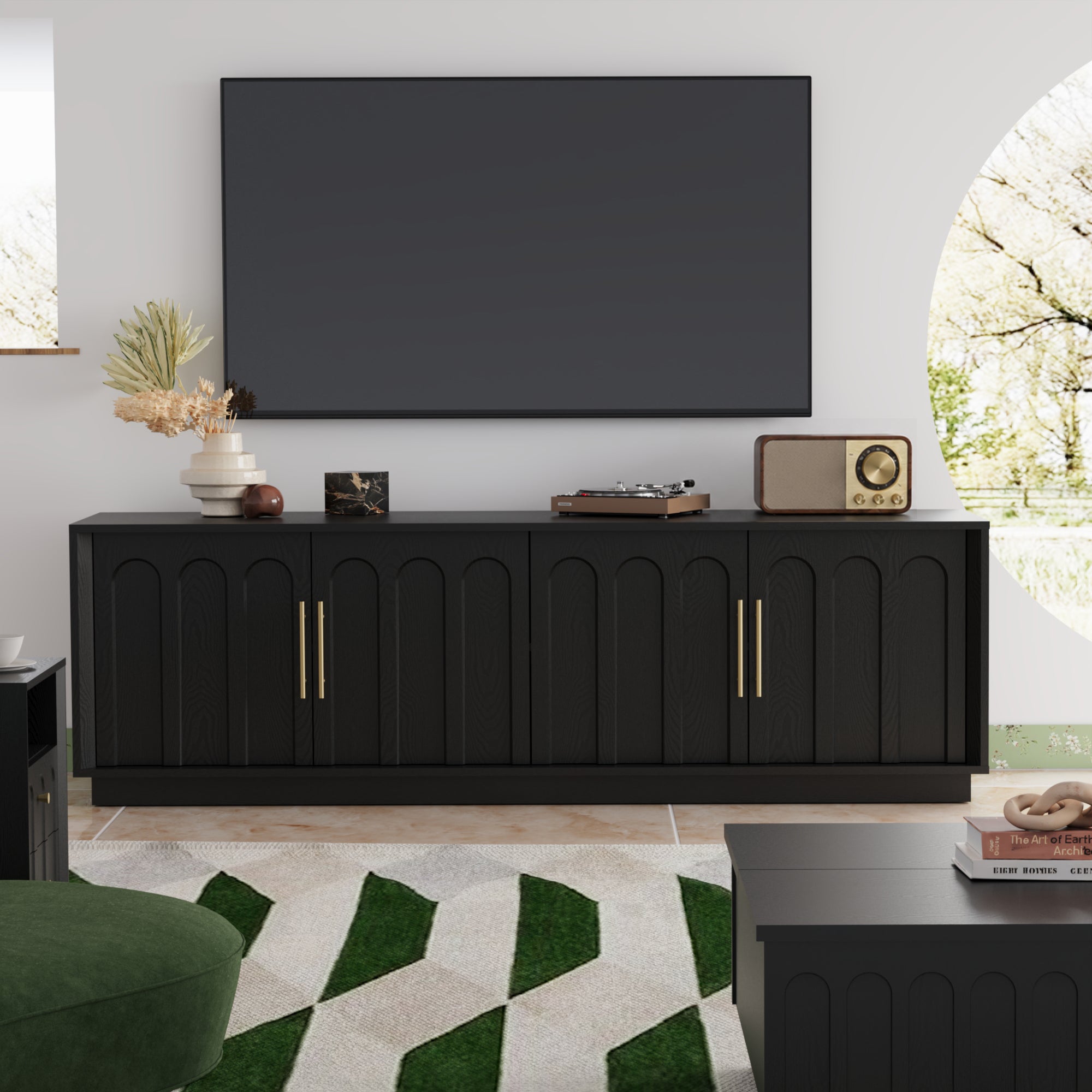 67" Modern TV Stand for 75 Inch TV Living Room, Black