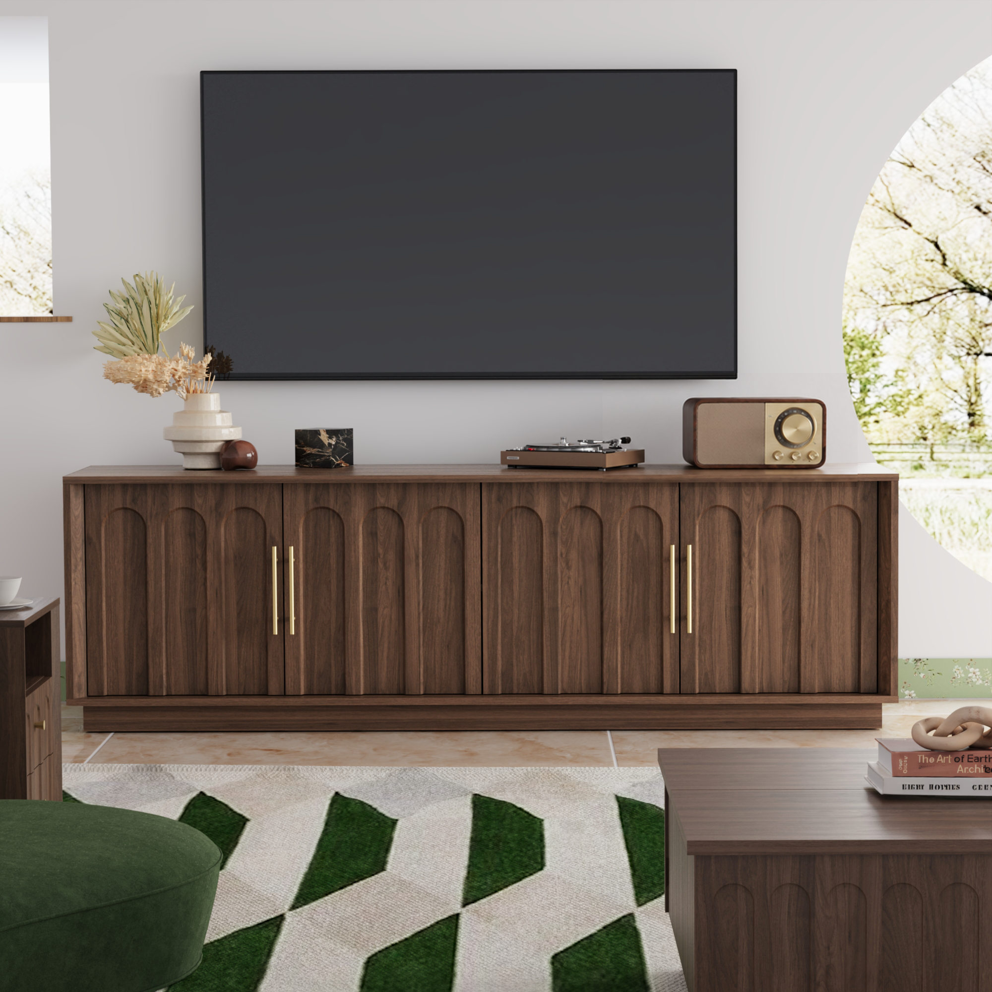 67" Modern TV Stand for 75 Inch TV Living Room, Walnut