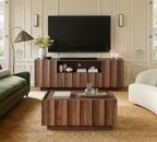 61" Mid Century Modern TV Stand with Storage, Wave Design, Walnut