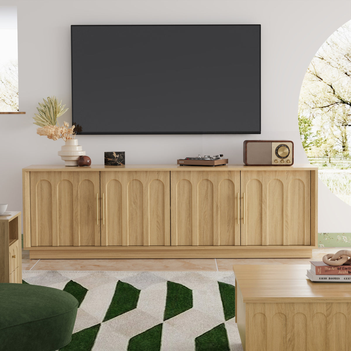 67" Modern TV Stand for 75 Inch TV Living Room, OAK