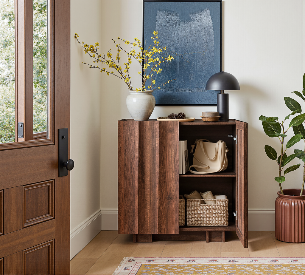 30.8" Fluted Sideboard Buffet Cabinet with Storage, Walnut