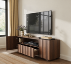 61" Mid Century Modern TV Stand with Storage, Wave Design, Walnut