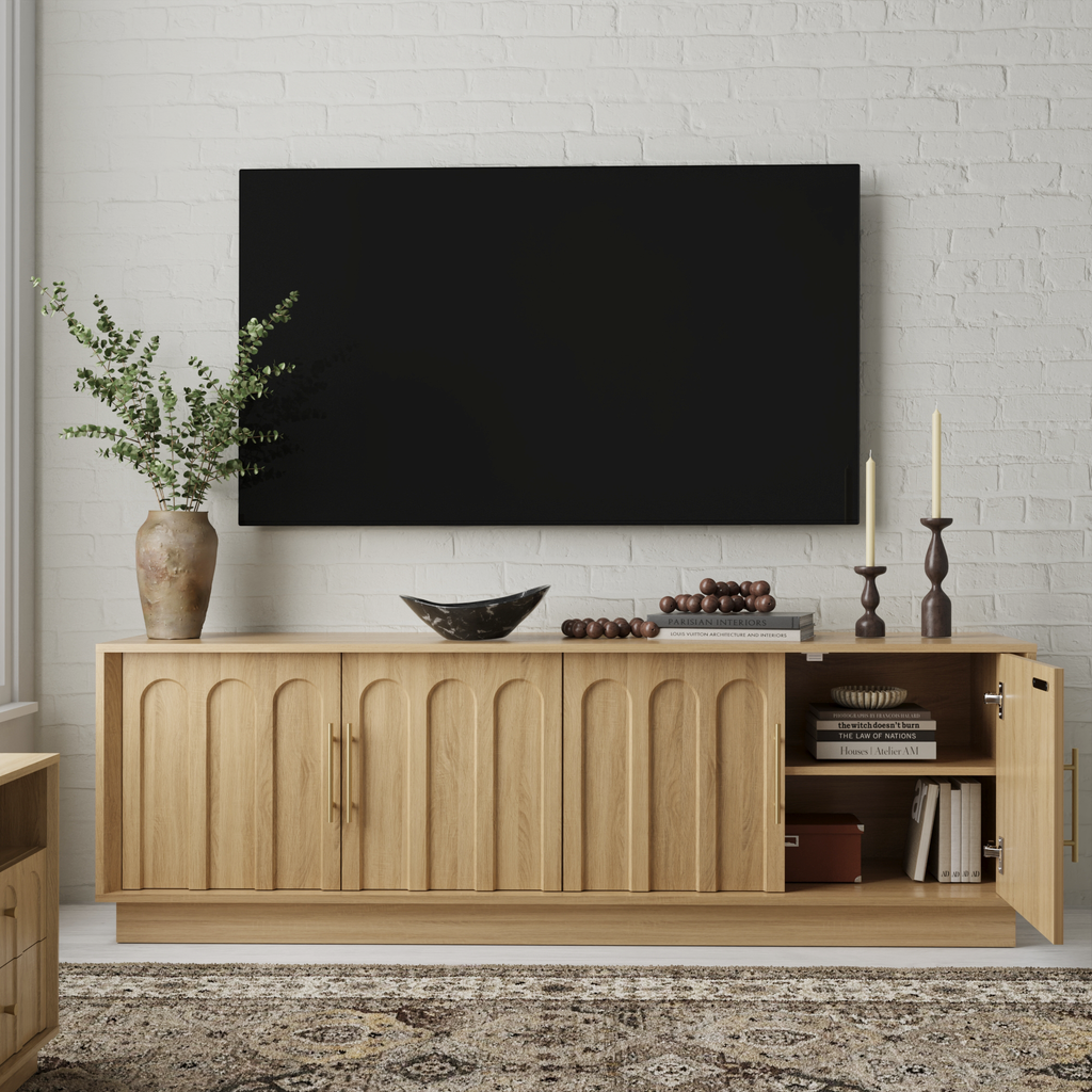 67" Modern TV Stand for 75 Inch TV Living Room, OAK