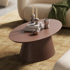 47.2" Oval Coffee Table with Faux Stone Veneer, Walnut