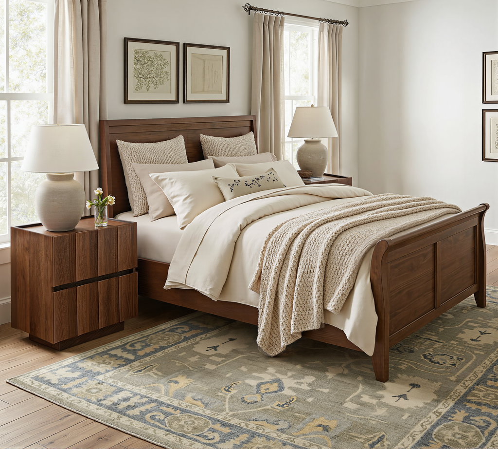 20.5" Fluted Nightstand with Charging Station, Walnut