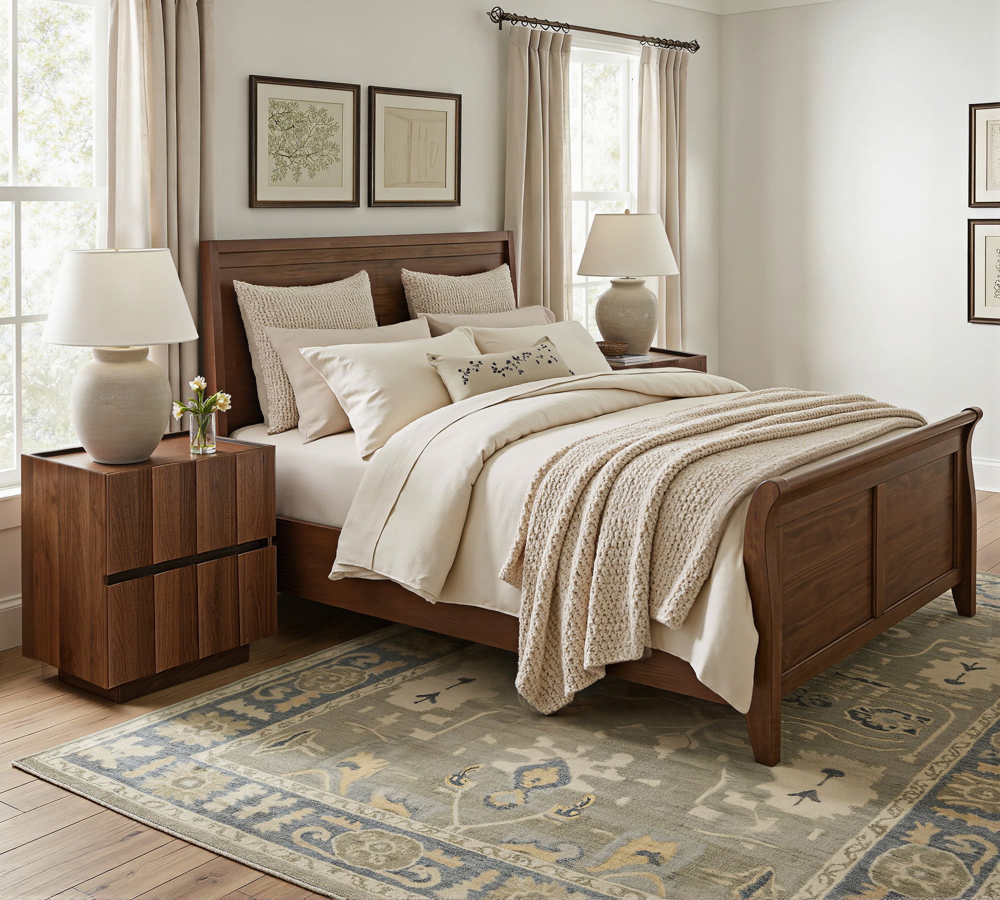 20.5" Fluted Nightstand with Charging Station, Walnut
