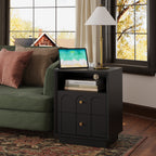 17.7" Nightstand with Charging Station, Arched Design, Black