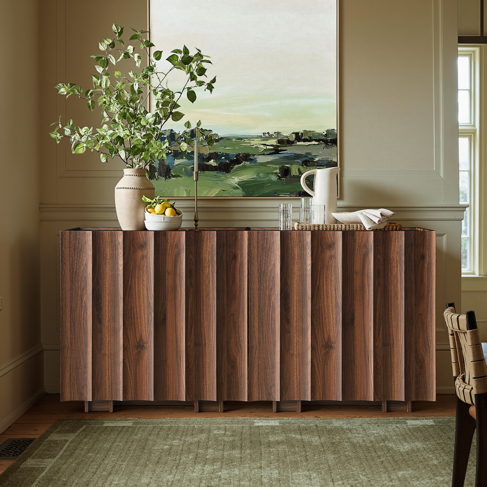 30.8" Fluted Sideboard Buffet Cabinet with Storage, Walnut