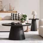Nesting Coffee Table Set of 2 with Wood Grain Veneer, Black