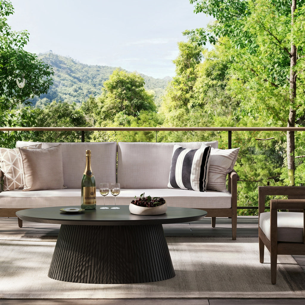 47.2" Oval Coffee Table with Faux Stone Veneer, Black