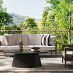 47.2" Oval Coffee Table with Faux Stone Veneer, Black