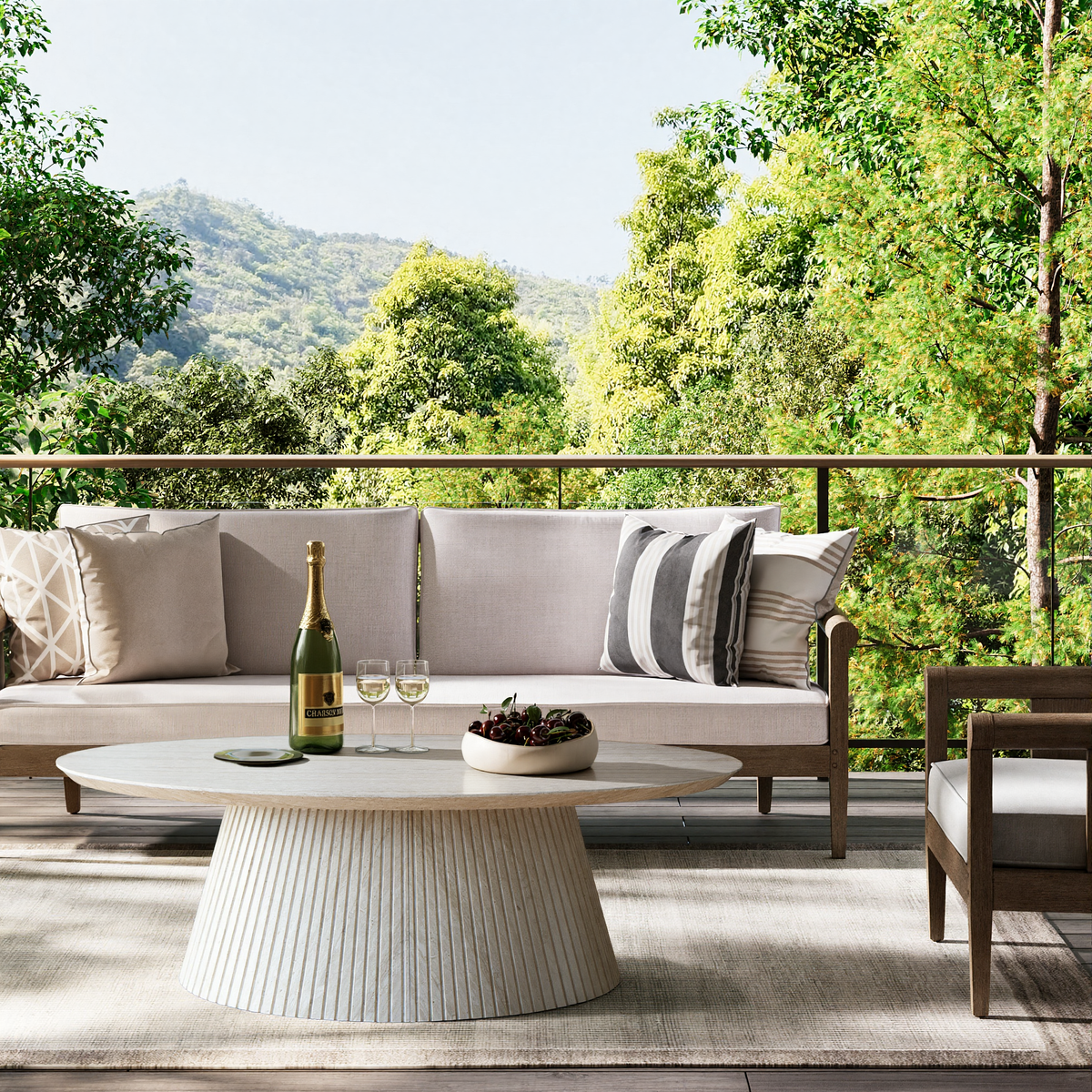 47.2" Oval Coffee Table with Faux Stone Veneer, Stone