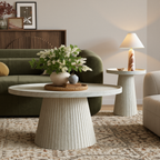 Nesting Coffee Table Set of 2 with Wood Grain Veneer, Stone