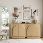 31.5" Small Buffet Cabinet with Storage, Arched Doors, OAK