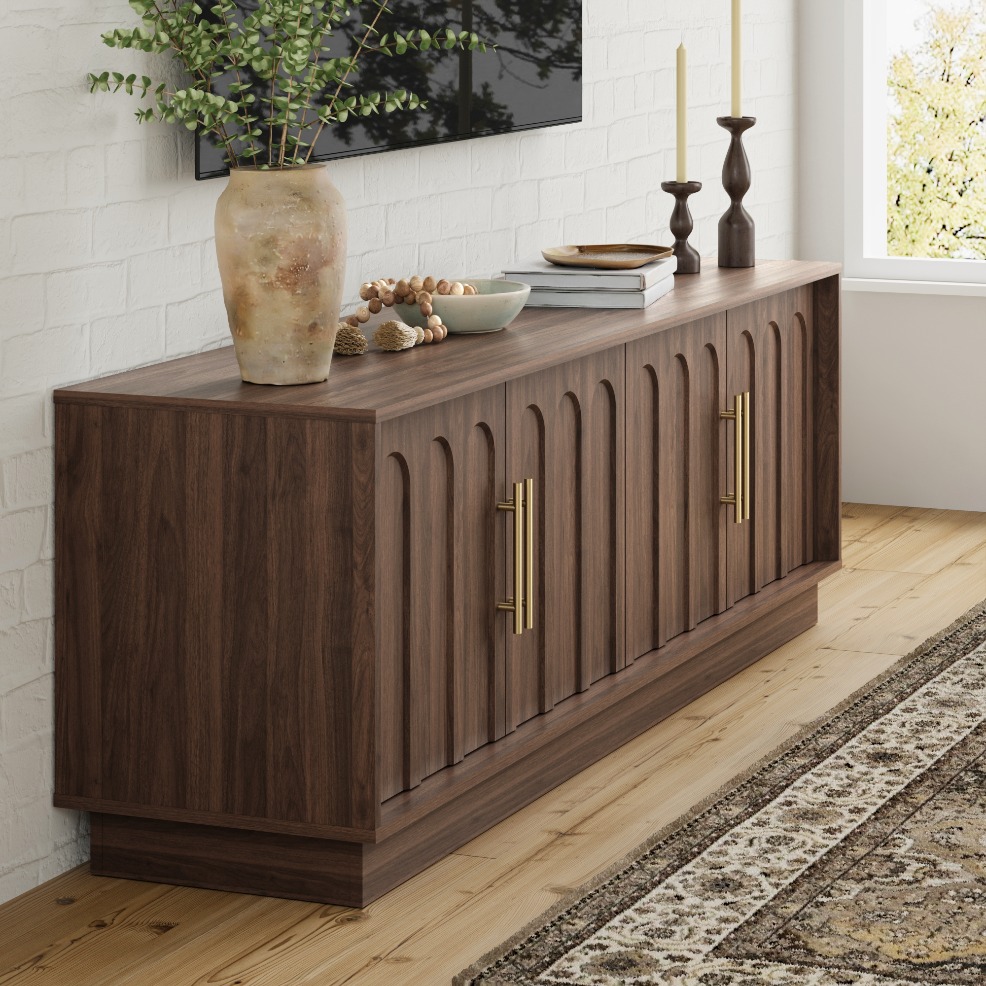 67" Modern TV Stand for 75 Inch TV Living Room, Walnut