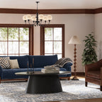 47.2" Oval Coffee Table with Faux Stone Veneer, Black