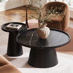 Nesting Coffee Table Set of 2 with Wood Grain Veneer, Black