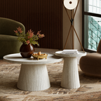 Nesting Coffee Table Set of 2 with Wood Grain Veneer, Stone