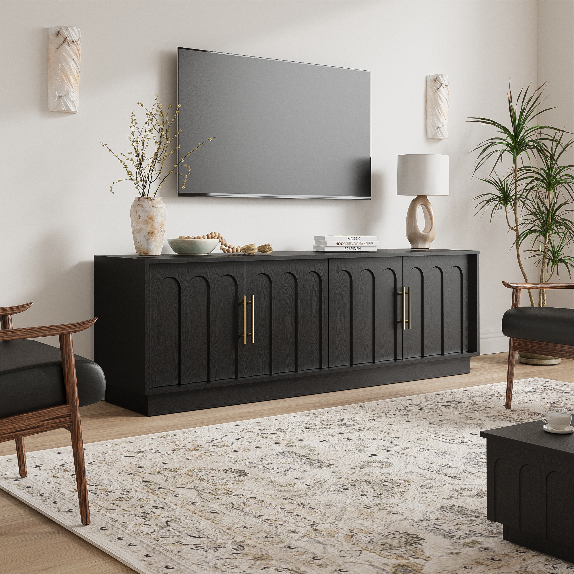 67" Modern TV Stand for 75 Inch TV Living Room, Black