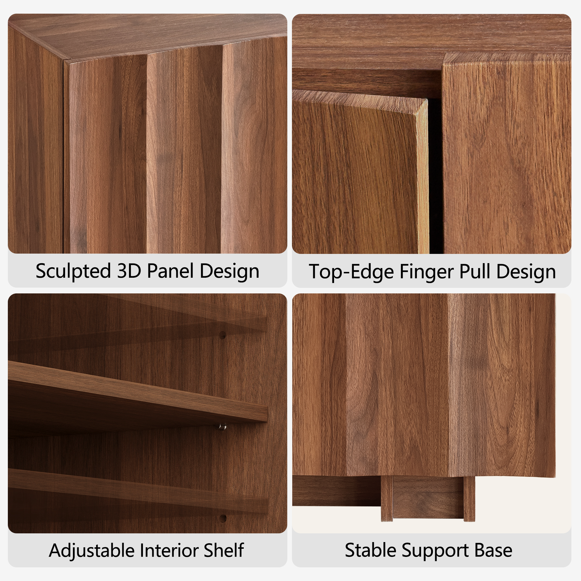 30.8" Fluted Sideboard Buffet Cabinet with Storage, Walnut