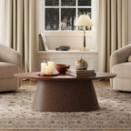 47.2" Oval Coffee Table with Faux Stone Veneer, Walnut