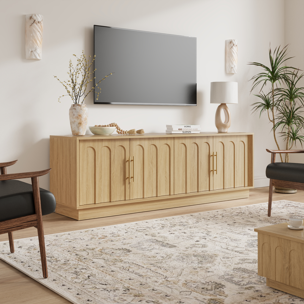 67" Modern TV Stand for 75 Inch TV Living Room, OAK