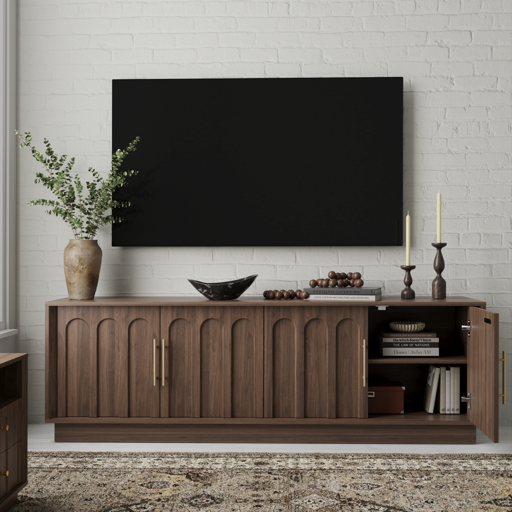 67" Modern TV Stand for 75 Inch TV Living Room, Walnut
